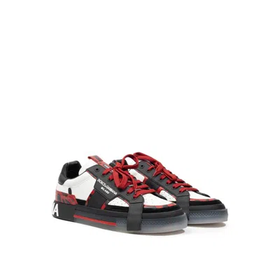 Dolce & Gabbana Black And White Leather Men's Sneaker In Multi