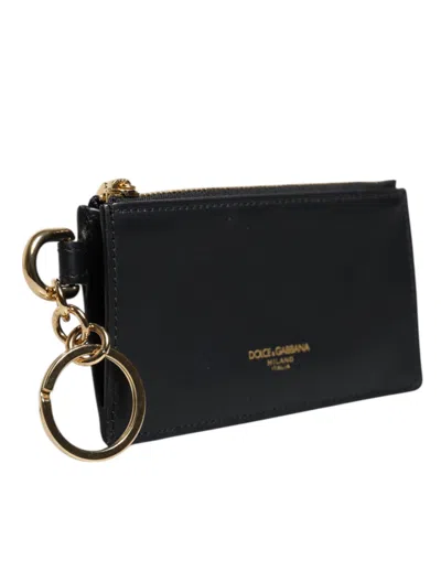 Pre-owned Dolce & Gabbana Black Calfskin Leather Dg Logo Card Holder Men's Wallet ()