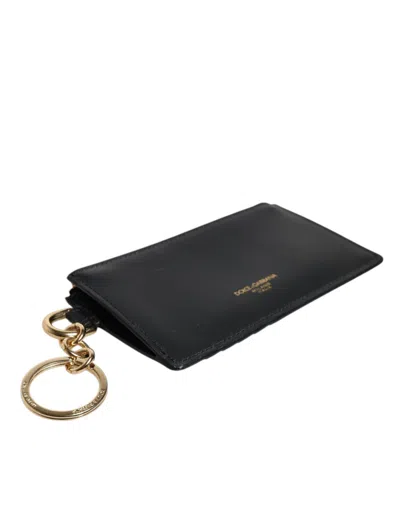 Pre-owned Dolce & Gabbana Black Calfskin Leather Dg Logo Card Holder Men's Wallet ()