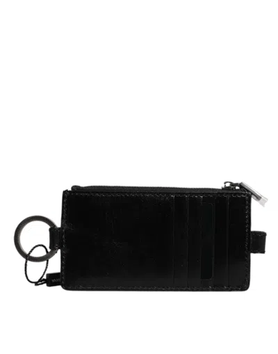 Dolce & Gabbana Black Horse Leather Lanyard Logo Card Holder Wallet In Black