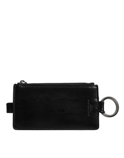 Dolce & Gabbana Black Horse Leather Lanyard Logo Card Holder Wallet In Black