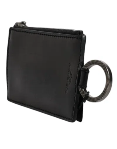 Dolce & Gabbana Black Horse Leather Lanyard Logo Card Holder Wallet In Black