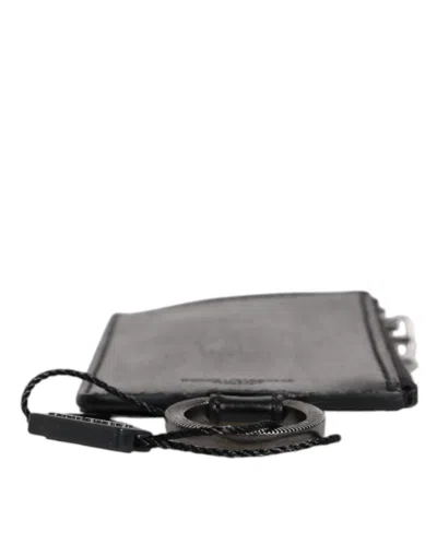 Dolce & Gabbana Black Horse Leather Lanyard Logo Card Holder Wallet In Black
