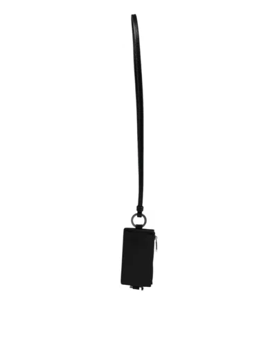 Dolce & Gabbana Black Horse Leather Lanyard Logo Card Holder Wallet In Black