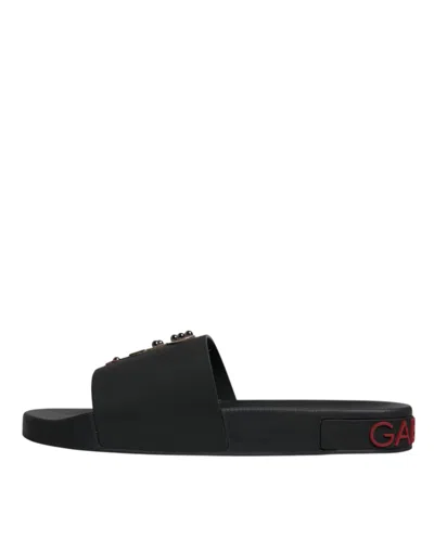 Dolce & Gabbana Black Leather Slides Sandals Beachwear Men's Shoes In Black