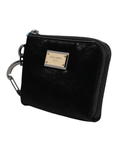 Dolce & Gabbana Black Nylon Logo Plaque Keyring Pouch Clutch Men's Bag