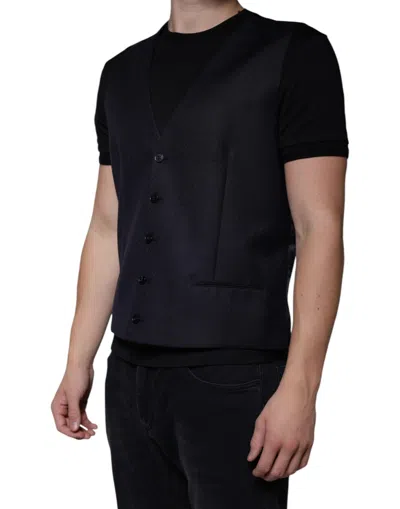 Dolce & Gabbana Black Wool Waistcoat Dress Formal Men's Vest In Black