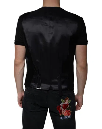 Dolce & Gabbana Black Wool Waistcoat Dress Formal Men's Vest In Black
