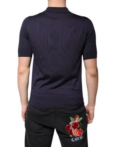 Pre-owned Dolce & Gabbana Blue Silk Collared Short Sleeves Polo Men's T-shirt ()