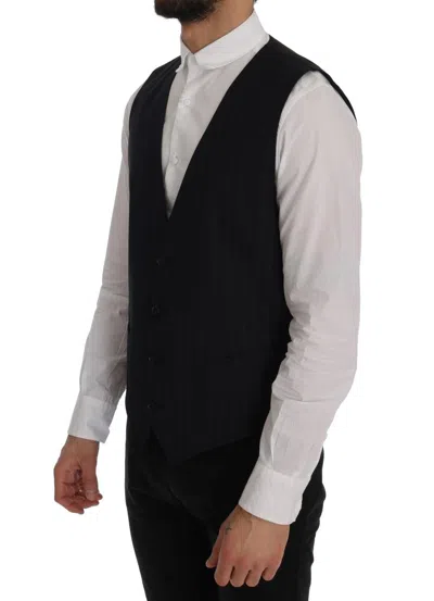 Dolce & Gabbana Elegant Striped Wool Blend Vest Men's Waistcoat In Blue