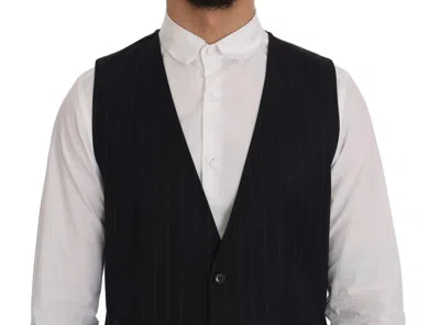 Dolce & Gabbana Elegant Striped Wool Blend Vest Men's Waistcoat In Blue