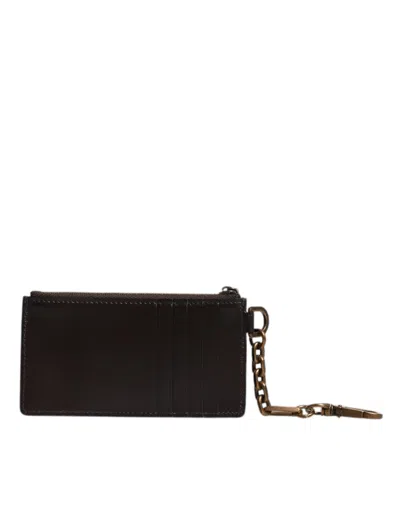 Pre-owned Dolce & Gabbana Brown Exotic Leather Dg Logo Card Holder Men's Wallet ()