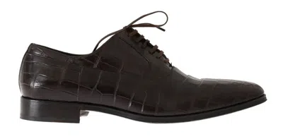 Pre-owned Dolce & Gabbana Brown Patterned Leather Dress Formal Men's Shoes ()