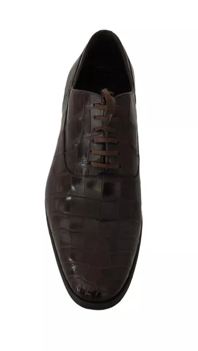Pre-owned Dolce & Gabbana Brown Patterned Leather Dress Formal Men's Shoes ()