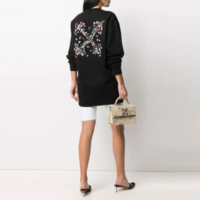 Off-white Embroidered Floral Arrow Sweatshirt Dress In Black