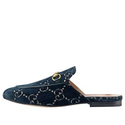 Gucci Princetown Gg Velvet Slipper In Blue
