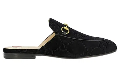 Gucci Women Princetown Gg Supreme Velvet Mule In Black