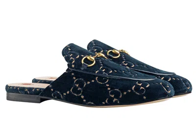 Gucci Princetown Gg Velvet Slipper In Blue
