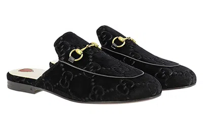 Gucci Women Princetown Gg Supreme Velvet Mule In Black