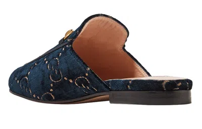 Gucci Princetown Gg Velvet Slipper In Blue