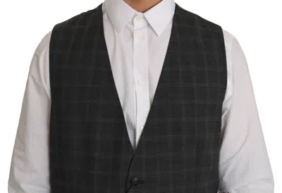 Dolce & Gabbana Elegant Checkered Wool Vest For The Urbane Man In Black