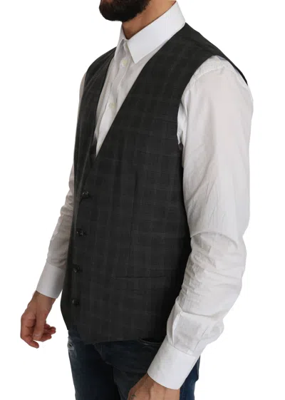 Dolce & Gabbana Elegant Checkered Wool Vest For The Urbane Man In Black