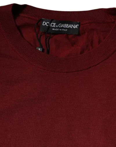 Pre-owned Dolce & Gabbana Maroon Cashmere Crew Neck Pullover Men's Sweater () In Burgundy
