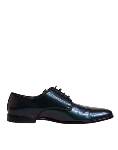 Pre-owned Dolce & Gabbana Multicolor Peacock Patent Leather Derby Men Dress Men's Shoes ()