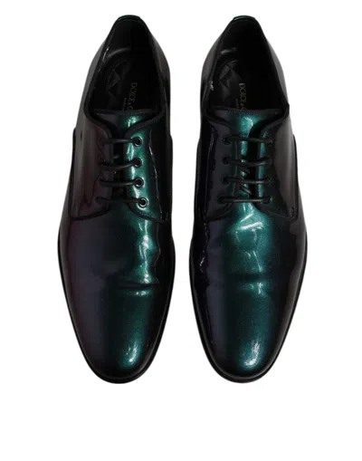 Pre-owned Dolce & Gabbana Multicolor Peacock Patent Leather Derby Men Dress Men's Shoes ()