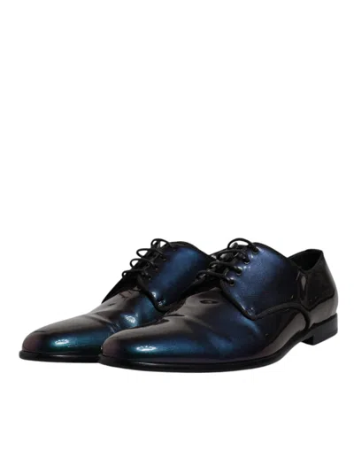 Pre-owned Dolce & Gabbana Multicolor Peacock Patent Leather Derby Men Dress Men's Shoes ()