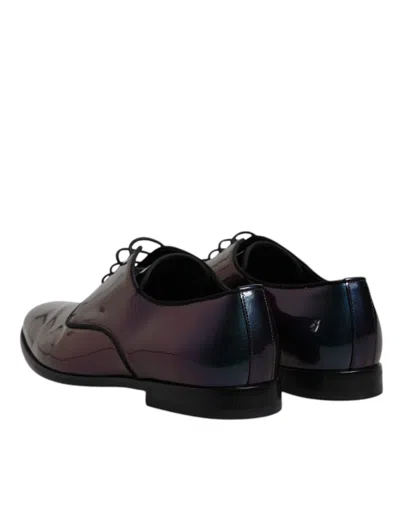 Pre-owned Dolce & Gabbana Multicolor Peacock Patent Leather Derby Men Dress Men's Shoes ()