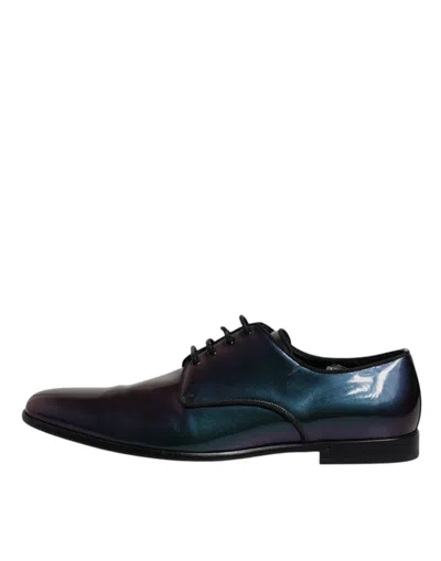 Pre-owned Dolce & Gabbana Multicolor Peacock Patent Leather Derby Men Dress Men's Shoes ()