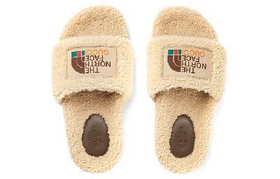 Gucci X The North Face Merino Wool Slides 'beige' In Neutral
