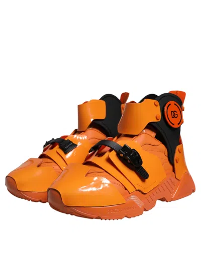 Dolce & Gabbana Orange Multi Panel Chunky High Top Sneakers Men's Shoes In Orange