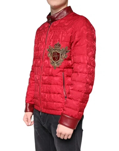 Dolce & Gabbana Red Quilted Bomber Gold Crown Logo Men's Jacket In Red