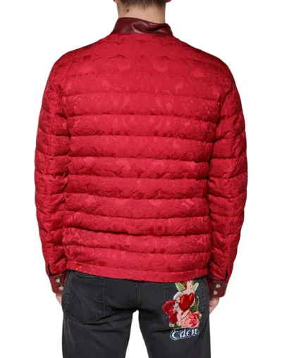 Dolce & Gabbana Red Quilted Bomber Gold Crown Logo Men's Jacket In Red