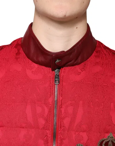 Dolce & Gabbana Red Quilted Bomber Gold Crown Logo Men's Jacket In Red