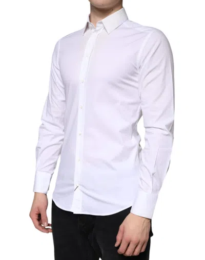 Pre-owned Dolce & Gabbana White Cotton Formal Men Gold Dress Men's Shirt ()