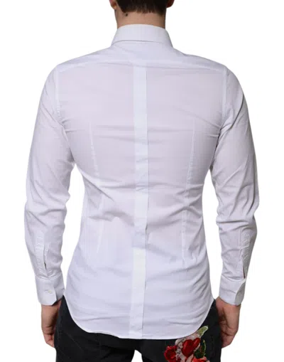 Pre-owned Dolce & Gabbana White Cotton Formal Men Gold Dress Men's Shirt ()