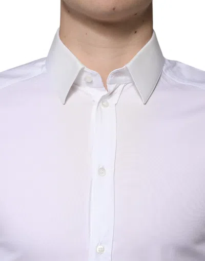 Pre-owned Dolce & Gabbana White Cotton Formal Men Gold Dress Men's Shirt ()