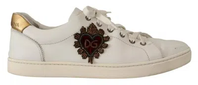 Pre-owned Dolce & Gabbana White Leather Heart Low Top Casual Sneakers Men's Shoes ()