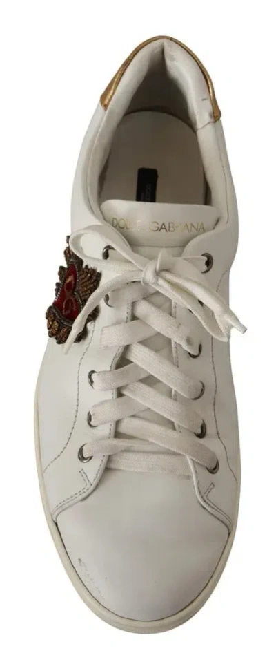 Pre-owned Dolce & Gabbana White Leather Heart Low Top Casual Sneakers Men's Shoes ()