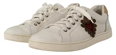Pre-owned Dolce & Gabbana White Leather Heart Low Top Casual Sneakers Men's Shoes ()