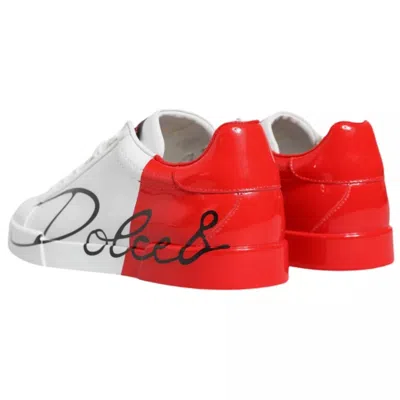 Dolce & Gabbana White Red Portofino Low Top Sneakers Men's Shoes In Multi