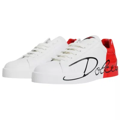 Dolce & Gabbana White Red Portofino Low Top Sneakers Men's Shoes In Multi