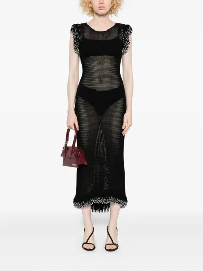 Paris Georgia Beaded Fringed Midi Dress In Black