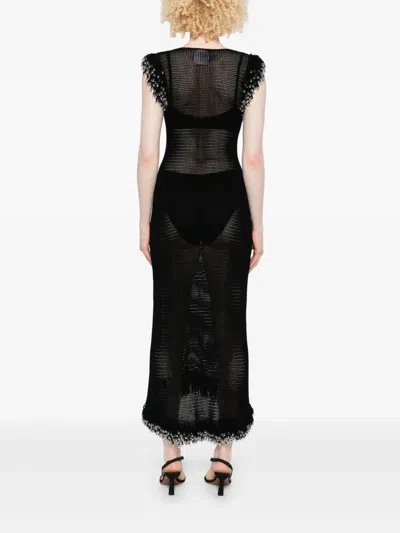 Paris Georgia Beaded Fringed Midi Dress In Black