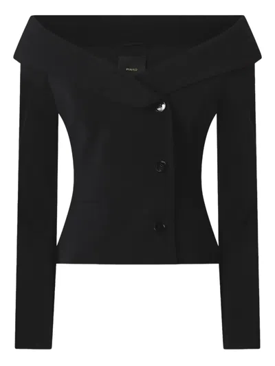 Pinko Antonina Black Jacket With Off-shoulder Neckline In Tech Fabric Woman In Black