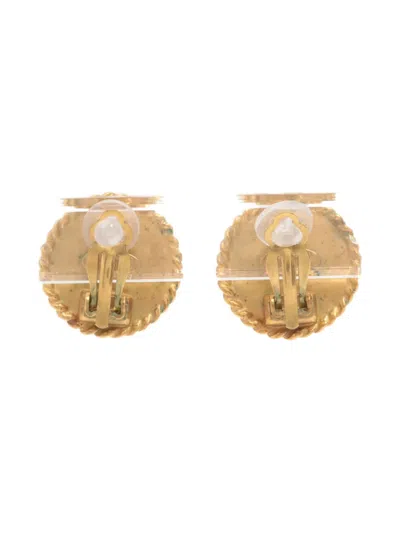 Pre-owned Chanel 1995 Cc Mark Button Clip-on Earrings In Gold