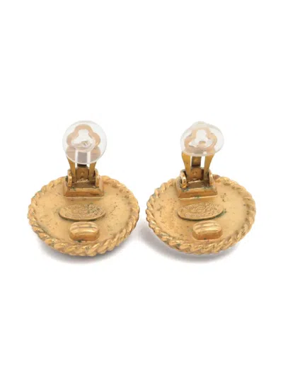 Pre-owned Chanel 1995 Cc Mark Button Clip-on Earrings In Gold